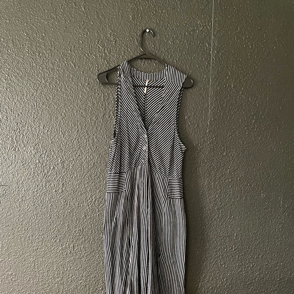 Free People Striped Jumpsuit | Black + White, Size 10